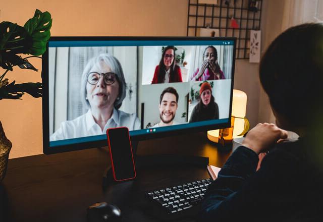 Video chat with five people on desktop.